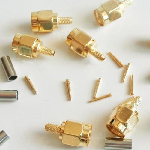 100X Pcs High-quality RF Connector Coax Socket SMA Male Jack Crimp for RG316 RG174 RG179 LMR100 Cable Plug Gold Plated Coaxial