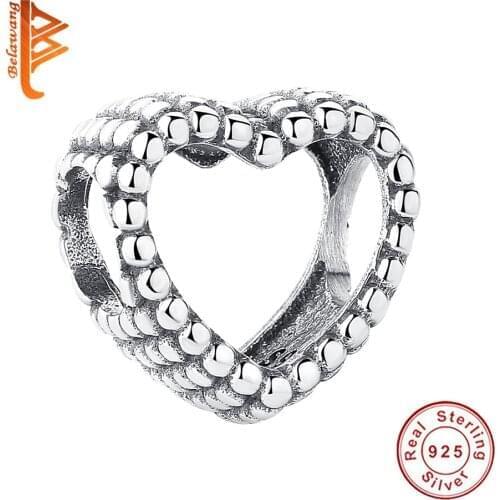 BELAWANG DIY Jewelry 925 Sterling Silver Openwork Love Heart Charms Beads Fit Original Charm Bracelets for Women Gift