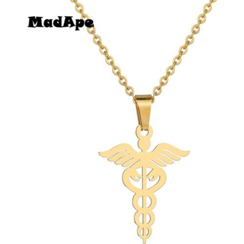 MadApe 2019 New Style Angel And Snake Pendants Necklace Titanium Stainless Steel Never Fade Sweater Chain For Women Choker