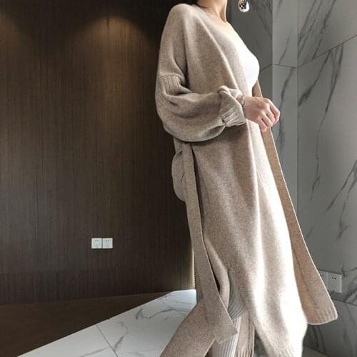 2019 autumn and winter new cashmere cardigan women loose wild long paragraph over the knee ladies sweater coat sweater