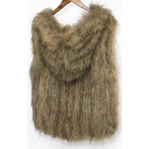 2019 Women New Genuine Fur Vest With Hood Fashion Raccoon Fur vest Waistcoats Warm Natural Fur Long