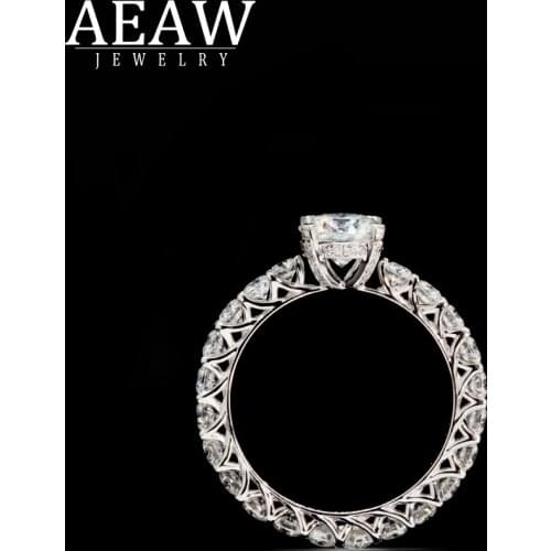 AEAW Solid 10k 14K 18White Gold Luxury 1.0ct 6.5mm Engagement Ring Wedding Moissanite Ring Full Enternity Diamond Band For Women