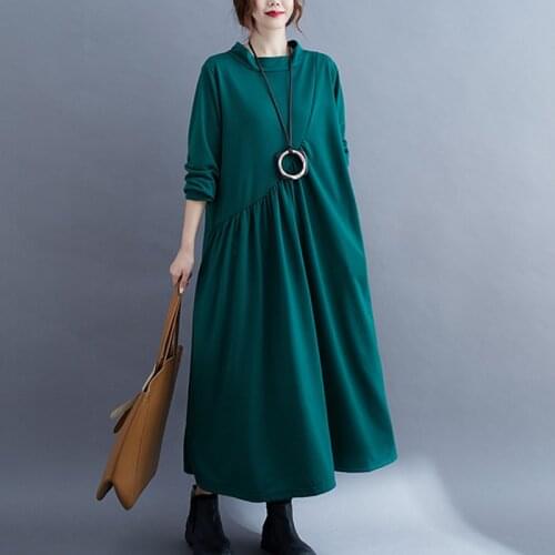 2021 New Arrival Turtleneck Patchwork Knitted Long Sleeve Loose Autumn Dress Office Lady OL Work Dress Women Spring Casual Dress