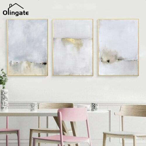 Gold and White Canvas Painting Abstract Modern Canvas Posters and Prints One Piece Wall Art Picture for Living Room Home Decor