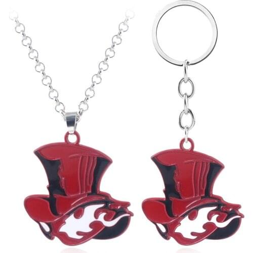 ZXMJ Persona 5 Necklace Pendant Hot Game Cosplay Accessories Red Metal Keychain Keyring Link Chain Jewelry gift For Fans