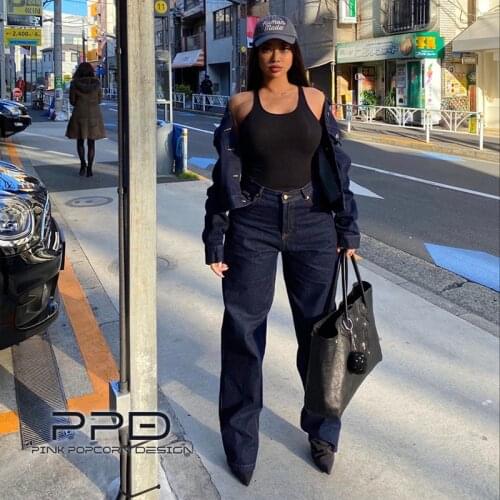 2 Colors Baggy Pants Retro Oversize High Waist Loose Wide Leg Twill Washed Denim Trousers