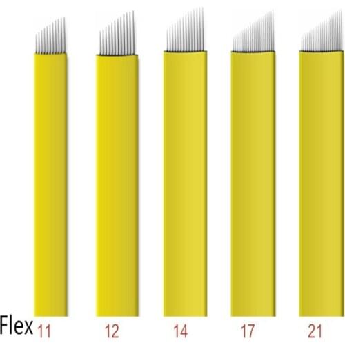 200Pcs 0.20mmTebori Microblading 21 Pins needles Permanent Makeup Tattoo Needle 21 Flex Blades for Eyebrow Manual Pen