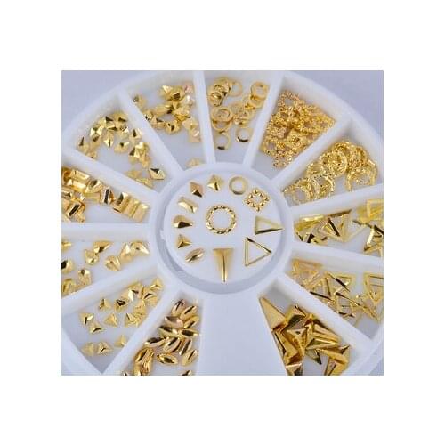 200pcs Gold Rivet Studs 3D Nail Decoration Oval Circle Square Triangle Hollow Frame Mixed woman DIY Decoration in Wheel
