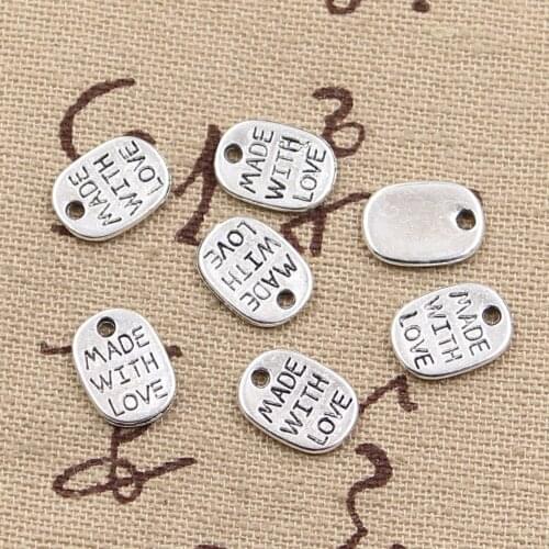 30pcs Charms Plates Made With Love 11x8mm Antique Making Pendant fit,Vintage Tibetan Bronze Silver color,DIY Handmade Jewelry