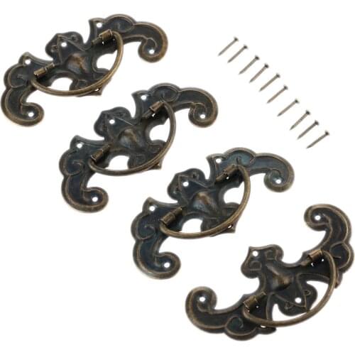 4Pcs Antique Bronze Furniture Handles Jewelry Wood Box Wardrobe Door Drawer Pull Handle Kitchen Cupboard Cabinet Knob and Handle