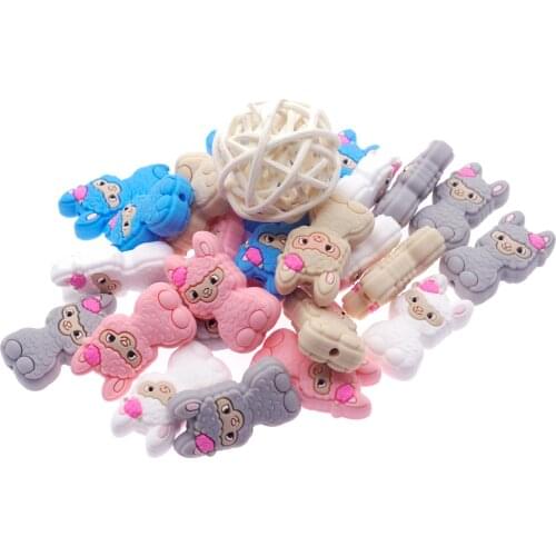 Sutoyuen 50pc BPA Free Silicone Beads Sheep Alpac Loose Teether Baby Cute Cartoon Chewable Pacifier For DIY Teething Accessories