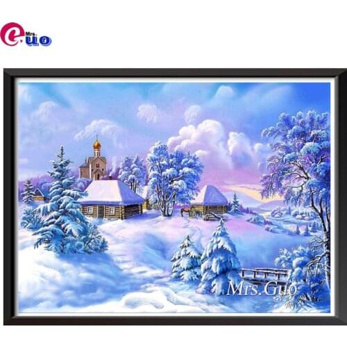 5D Full Square Drill Diamond Painting Winter Landscape Diamond Embroidery Mosaic Snow House Pictures Christmas Gift Home Decor