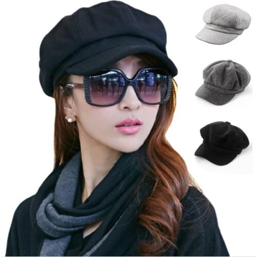 2021 New Fashion Women Beret Hats Wool Blended Cool Street Brim Newsboy Caps Octagonal Berets Casual Outdoors Street Warm Solid