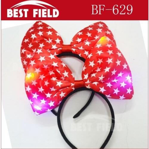 Free shipping 12pcs/lot party led bow red headbands Princess Light Up Headband Flashing pentagram Blinking LED Party Supply