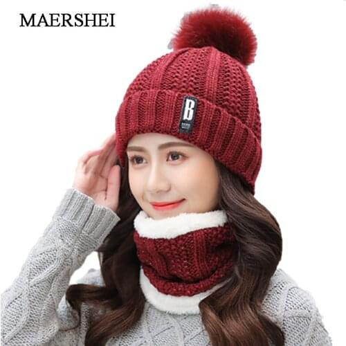 Brand Winter knitted Beanies Hats Women Thick Warm Beanie Skullies Hat Female knit Letter Bonnet Beanie Caps Outdoor Riding Sets