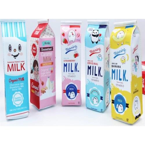 Cute Cartoon School Pencil Case PU Leather Penalty Pencilcase For Kid Creative Large Milk Panda Zipper Kawaii Pen Case Pouch Box