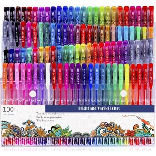 100 Colored Markers Gel Pens Neon Glitter Metallic Pastel Shuttle Pen Doodling Drawing Art Marker Colors No Duplicates