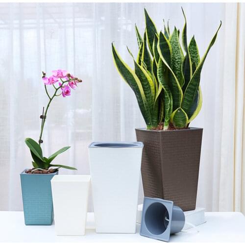 Brick Pattern Flowerpot Imitation Metal Plastic Flower Pot Square And Tall Type For Gardening Potted Plants KI