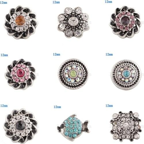 Flower 12mm Rhinestone Charms Metal snap button DIY jewelry KS2043