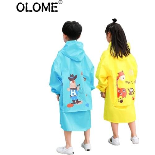 Kids Boys Raincoat Children Rain Coat School Bag Raincoat Cartoon Toddler Rainwear Girls Waterproof Jacket OLOME EVA Rain Coat