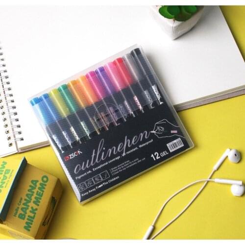 12 pieces/set Double line pen color hand account pen dream outline pen hand drawn stationery fluorescent pen marker pen