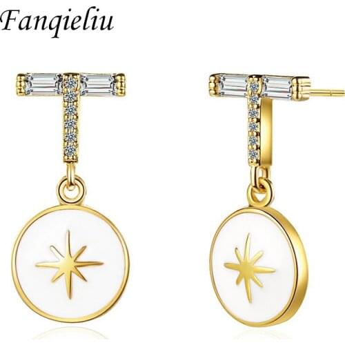 Fanqieliu Luxury Crystal Jewelry Girl Gift Anniversary 18K Gold Plated Star 925 Sterling Silver Drop Earrings For Women FQL21242