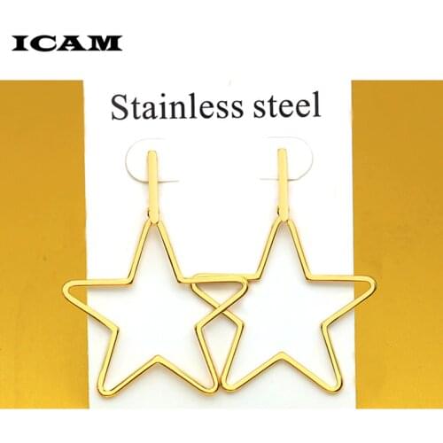 ICAM Popular Fashion Personality Simple Pentagram Earring Female Accessories WholesaleStainless Brinco Round Hoop Earrings