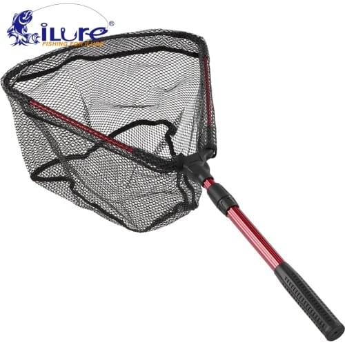 ILure New Foldable Fly Fishing Landing Net Collapsible Telescopic Aluminum Pole Handle Safe Fish Catching Releasing Fishing Tool