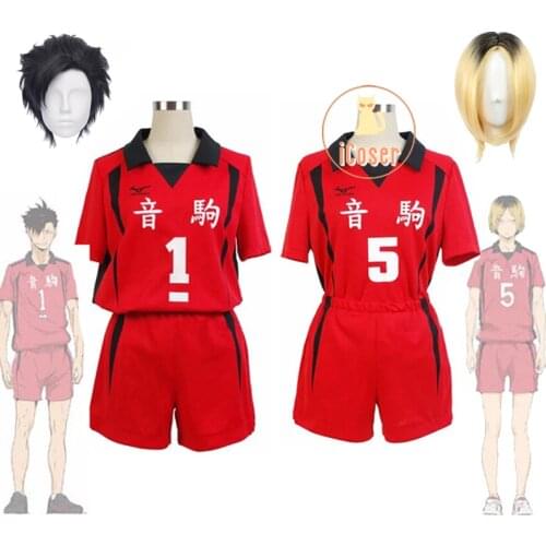 Haikyuu Nekoma High Jersey No.1 Tetsurou Kuroo No.5 Kozume Kenma Cosplay Costume Volleyball Team Sportswear Blonde Black Wig