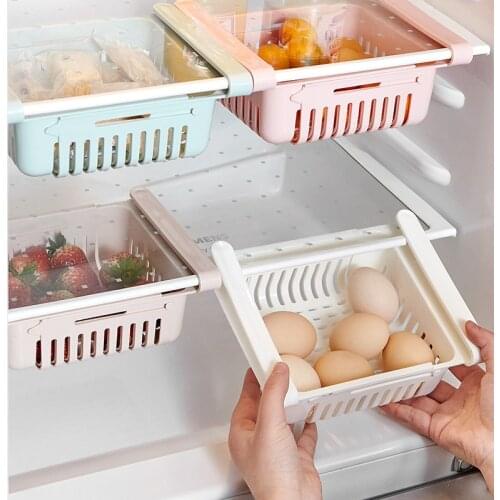 Kitchen Adjustable Stretchable Refrigerator Organizer Storage Rack Fridge Freezer Shelf Holder Pull-out Drawer Basket Save Space