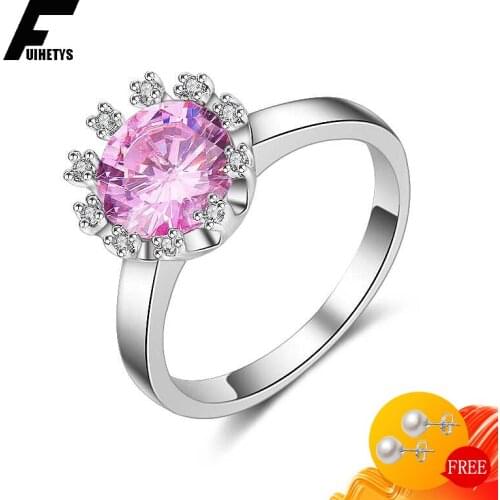 Bali Jelry Trendy 925 Silver Ring Jewerly for Women Wedding Round Pink Zircon Gemstone Accessories Promise Party Wholesale Rings