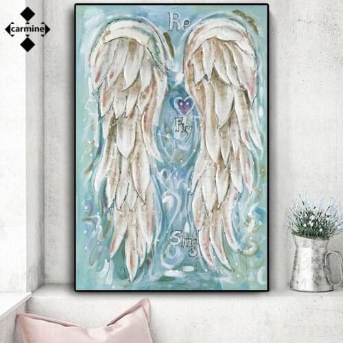 Angel Wings Oil Painting Print Picture Blue and White Poste and Print Wall Art Nordic Canvas Picture for Home Bedroom Wall Decor