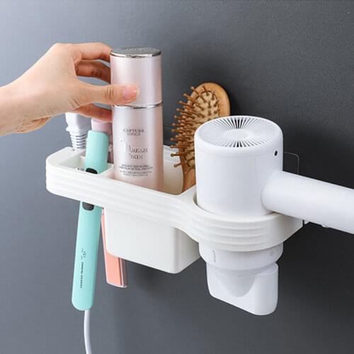 Wall-Mounted Storage Racks Hands Free Hair Dryer Holder Storage Box No Trace Stickers Comb Rack Bathroom Accessories Set Home