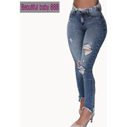 Meqeiss 2020 New Clothes Women Jeans Woman Slim pants Washed Ripped Hole Gradient Long Jeans Denim Sexy Regular Pants