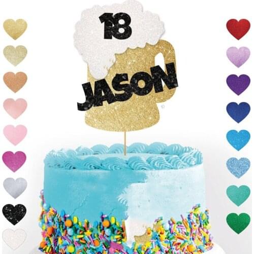 Custom Beer cake topper any name age Beer drink cheers glitter cake personalised dad grandad brother Party Decorations
