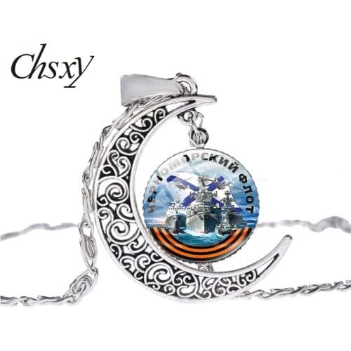 CHSXY Special Forces Navy Necklace Art Photo Glass Moon Necklaces CCCP Russia Emblem Army Choker For Men Women Gift Accessories