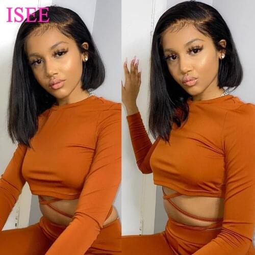 Straight Bob Human Hair 4X4 Lace Closure Bob Wig Mongolian Straight Short Bob Wig Human hair Lace Front Wigs ISEE Hair wig