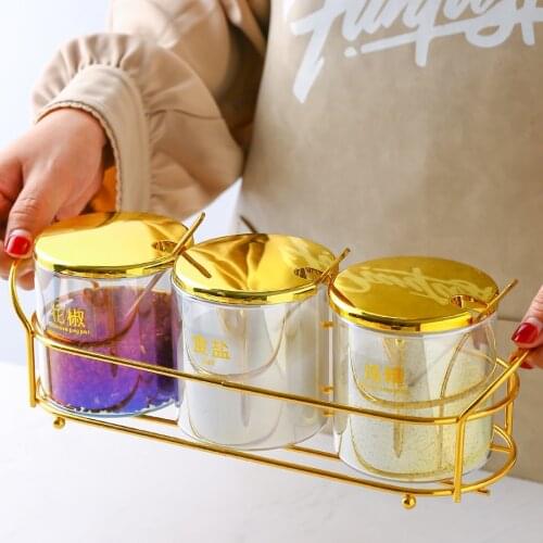 Luxury Seasoning Jar Set Salt Sugar Household Glass Modern Storage Seasoning Jar Sealed Rangement Cuisine Kitchen Supplies DG50S