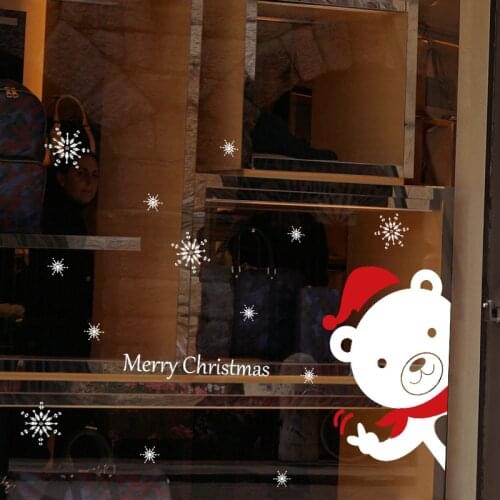 Christmas Bear Electrostatic Wall Stickers Snowflake for Shop Glass Window Xmas stickers Decorative Design Decals Home Decor