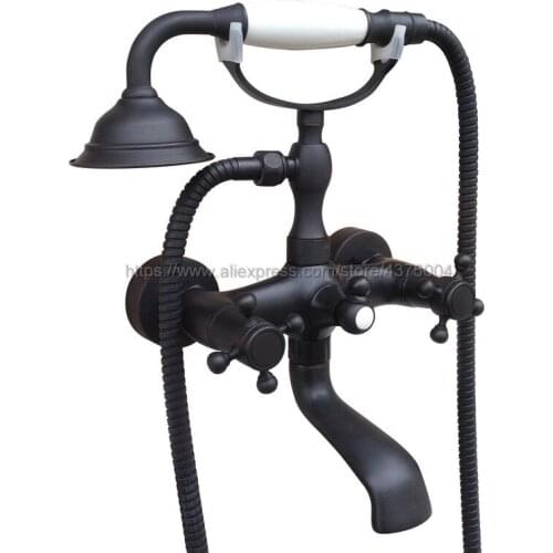 Bathtub Faucet Oil Rubbed Bronze Wall Mounted Rain Shower Faucet Round Handheld 2 Handle Luxury Bathroom Mixer Tap Set Ntf605