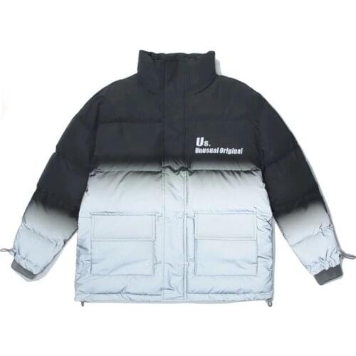 High Street Vintage Parkas Men Gradient 3M Reflective Thicker Jackets Winter Warm Harajuku Coats Versatile Couple Streetwear New
