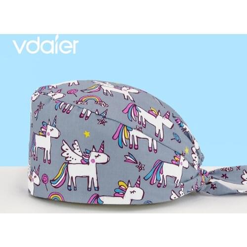 Sweat-absorbent cartoon print High Quality scrub cap Pet grooming beauty salon lab work caps Dust hat scrub hat Work hat