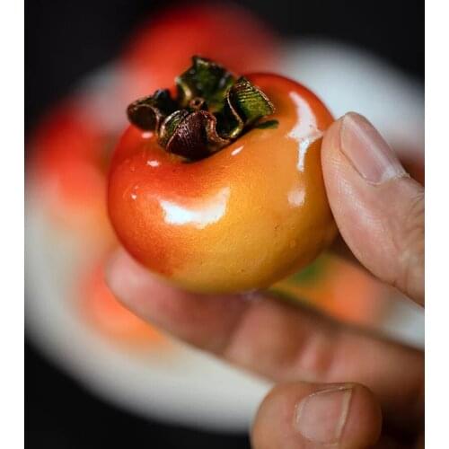 Wholesale raw ore Yixing purple sand tea pet persimmon ornaments simulation fruit can raise sculpture tea set decoration crafts