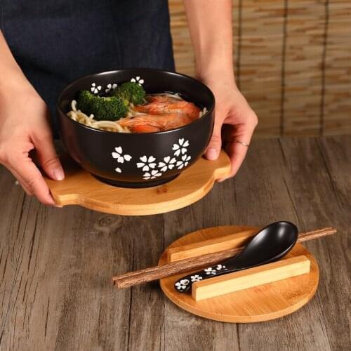 Japanese Bowl Instant Noodles Tableware Bring Wooden Spoon Wooden Chopstick Dining Room Tableware Salad Ceramic Bowl