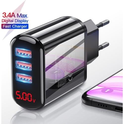 18W USB Phone Charger 3.4 A Fast Charging Adaptor LED Display Wall Mobile EU Phone Charger For iPhone Samsung Xiaomi huawei