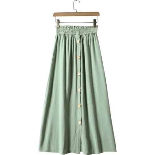 High Waist Breasted Umbrella Skirt Womens 2021 Summer New Knee Length Skirt A-line Skirt Versatile Cotton Blue Skirt