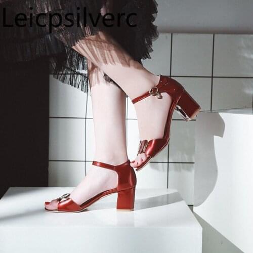 Womens Sandals summer The New Open toe Buckle Crystal Metal Decoration Thick heel mid heel Womens shoes plus size 31-43