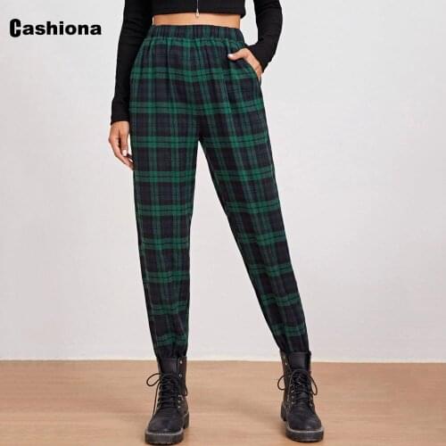 Cashiona Women High Waist Pants Straight Trouser Slimming Bottom Summer 2021 England Style Plaid Strappy Pants Womens Clothing