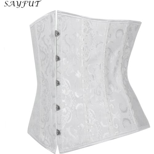 Women Boned Corselet Jacquard Slim Waist Trainer Corsets Bustiers Underbust Tummy Cincher Black/White/Red Shapewear