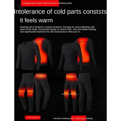 Winter Electric Heated Underwear Set Mens Intelligent Heating Suit USB Battery Powered Women Thermal Heatable Underwear Clothes
